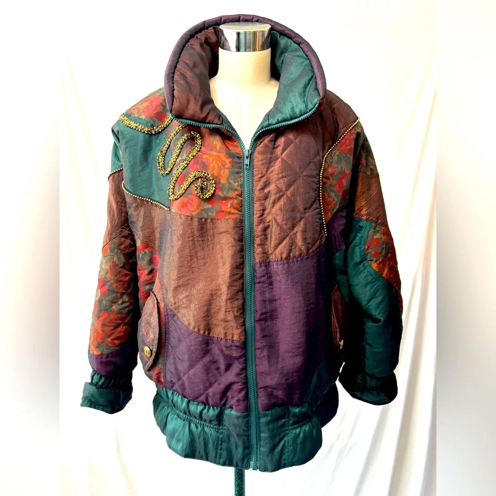 INNOVATIONS By Izzy Vintage Mixed Media Floral Puffer Jacket